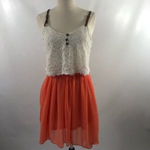 Coral and white dress with pleather straps